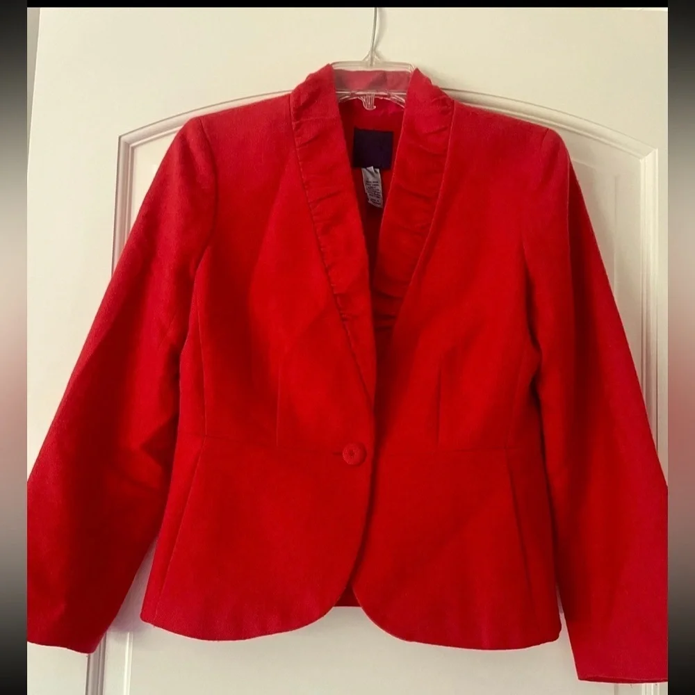 J. Crew Vibrant Red Ruffle Blazer